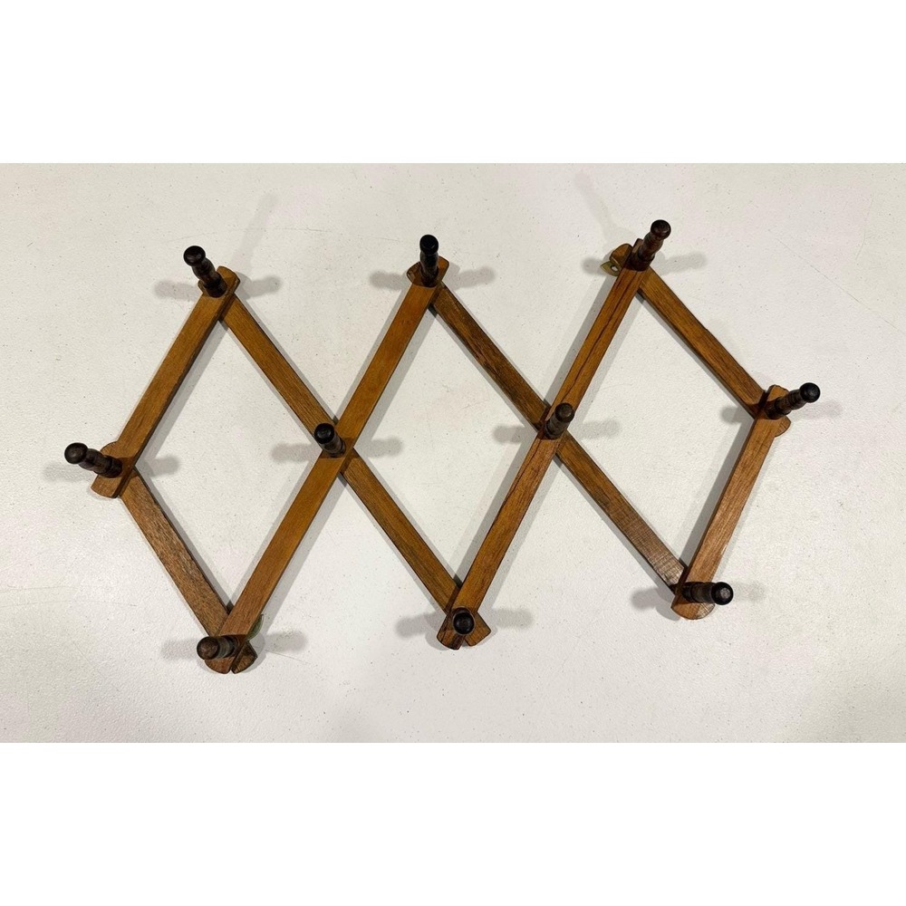 VTG Accordion Wall Hanger Expandable Coat Hat Rack 10 Peg Hook